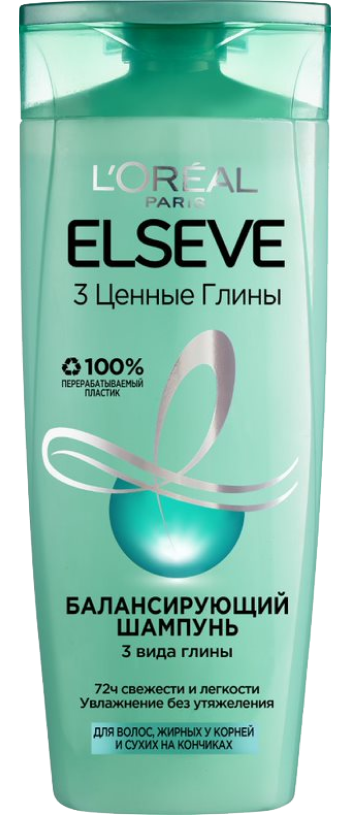 LOreal Elseve Shampoo Балансуючий шампунь-догляд "Цінність 3 глин" для нормального і схильного до жирності волосся