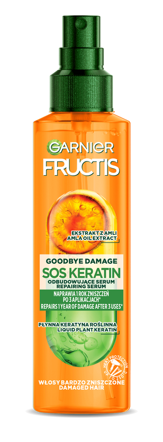 Fructis SOS Keratin Spray Serum Відновлювальна спрей-сироватка для пошкодженого волосся "Гудбай посічені кінчики SOS-кератин"
