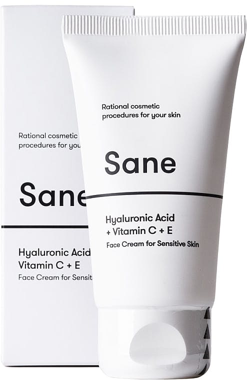 Sane Hyaluronic Acid + Vitamin C + E Face Cream For Sensitive Skin Крем для чутливої шкіри обличчя, з гіалуроновою кислотою + вітамін С + Е