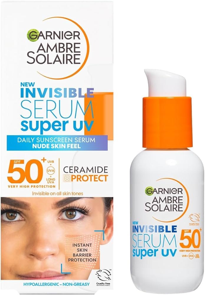 Garnier Ambre Solaire Invisible Serum Super UV SPF 50+ Сонцезахисна невагома сироватка-флюїд з високим ступенем захисту
