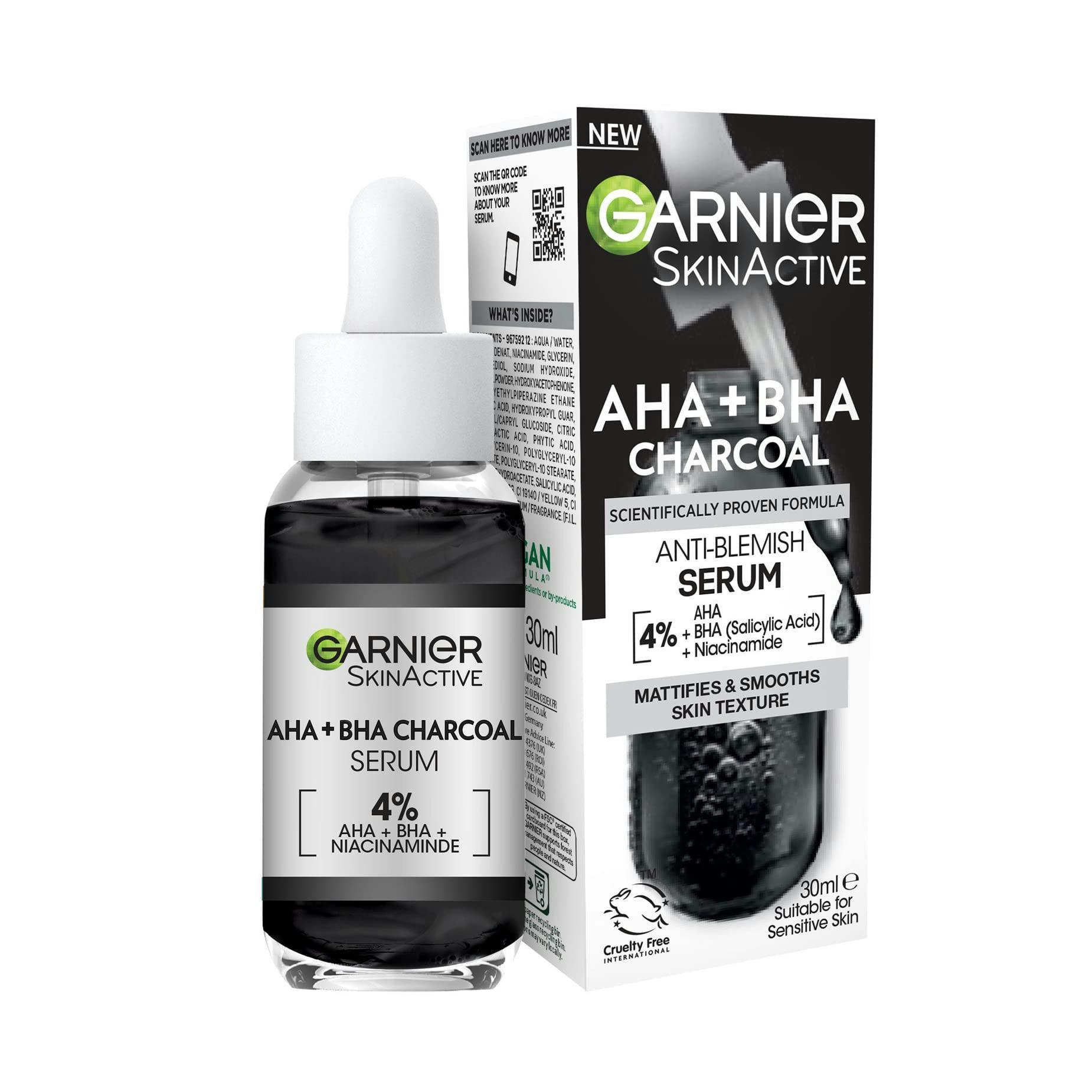 Garnier Pure Active AHA+BHA Charcoal Serum Сироватка-пілінг з вугіллям проти недоліків шкіри обличчя