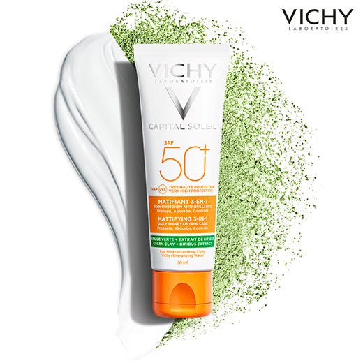 Vichy Capital Soleil Mattifying 3-in-1 spf50+ Сонцезахисний зволожувальний крем 3-в-1 для жирної, проблемної шкіри