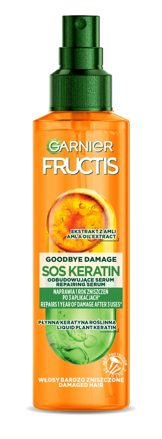 Fructis SOS Keratin Spray Serum Відновлювальна спрей-сироватка для пошкодженого волосся "Гудбай посічені кінчики SOS-кератин"