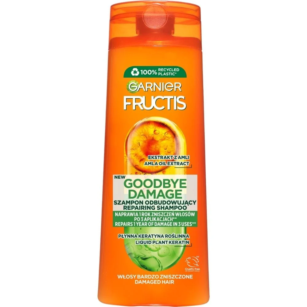 Garnier Fructis Goodbye Damage Shampoo Зміцнювальний шампунь для пошкодженого волосся з рослинним кератином і олією амли