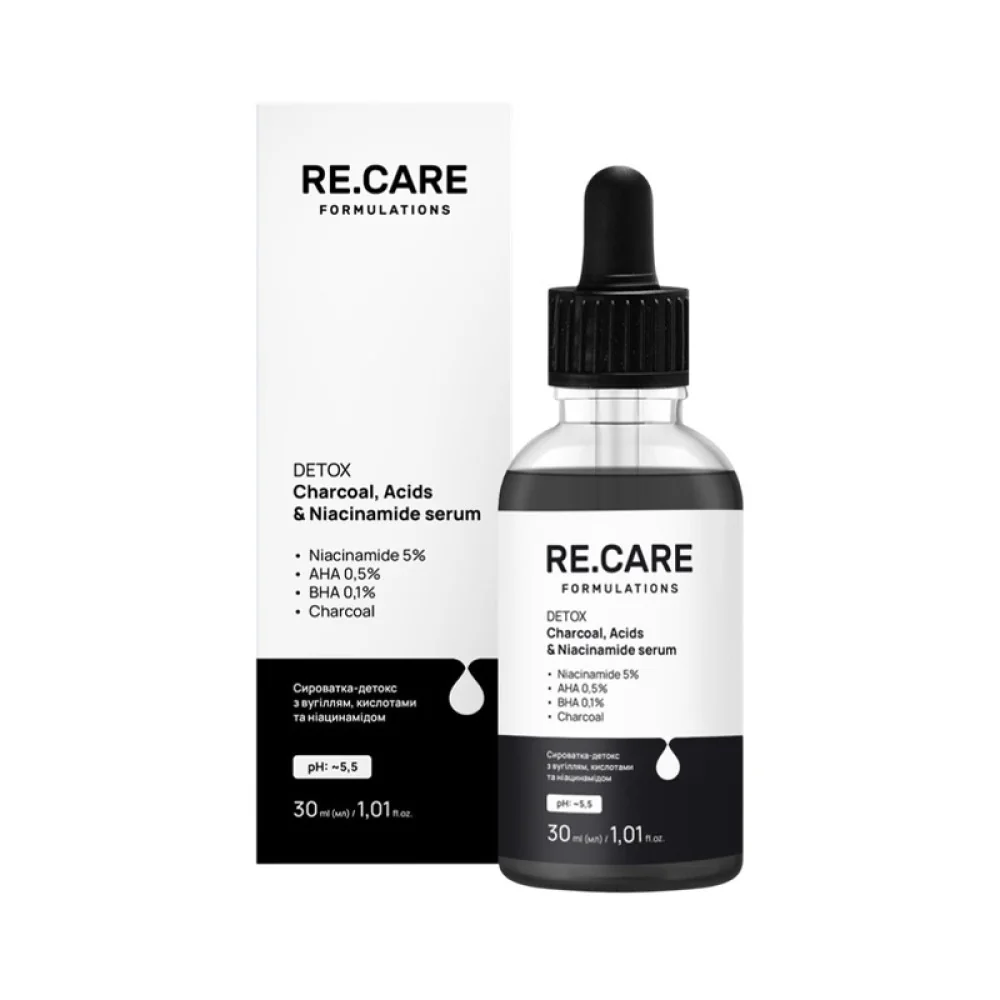 Re.Care Formulations Detox Charcoal, Acids & Niacinamide Serum Сироватка-детокс з вугіллям, кислотами та ніацинамідом